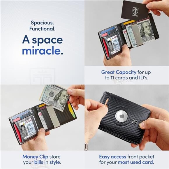 AirTag* Wallet Mens Wallet with Money Clip Air Tag Wallet Card Holder - Picture 4 of 7